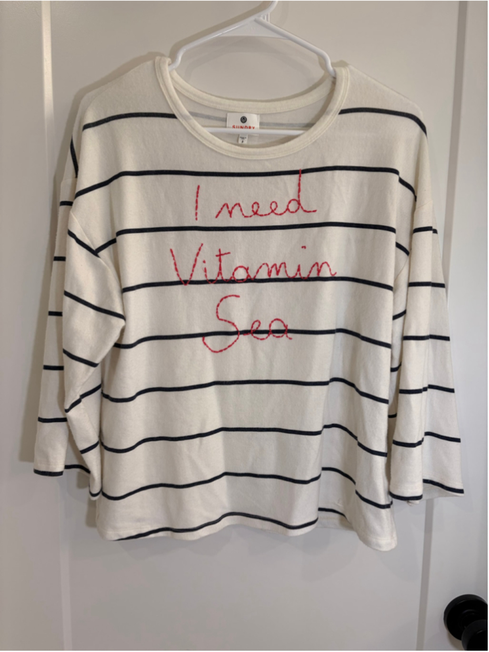 Sundry Striped "I Need Vitamin Sea" Embroidered Top Size 2 /Medium